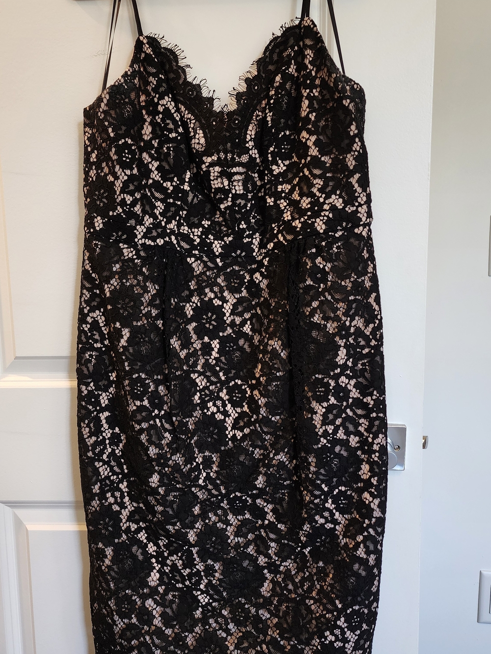 J. Crew Black Lace Midi Dress with Nude Underlay